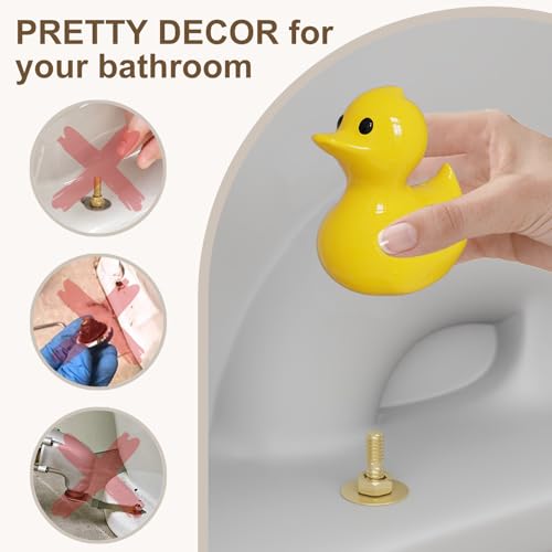 MENNTY 2Pack Ceramic Yellow Duck Toilet Bolt Covers Decorative & 4Pack Round Caps with Washers, Cute Bathroom Decor Toilet Floor Screw Covers Christmas-Gifts for Women - Image 2