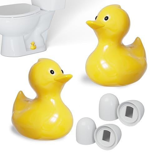 MENNTY 2Pack Ceramic Yellow Duck Toilet Bolt Covers Decorative & 4Pack Round Caps with Washers, Cute Bathroom Decor Toilet Floor Screw Covers Christmas-Gifts for Women - Image 1