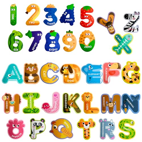 EHR Magnetic Letters and NumbersColorful ABC Animal Alphabet Fridge MagnetsEducational Spelling Learning Game Toys for KidsToddlers 3 4 5 Years Old Uppercase Letter Numbers - Image 1