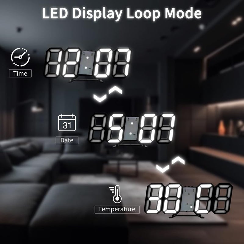 Kueh 3D Digital Alarm Clock with Adjustable Brightness and Temperature Display - Image 4