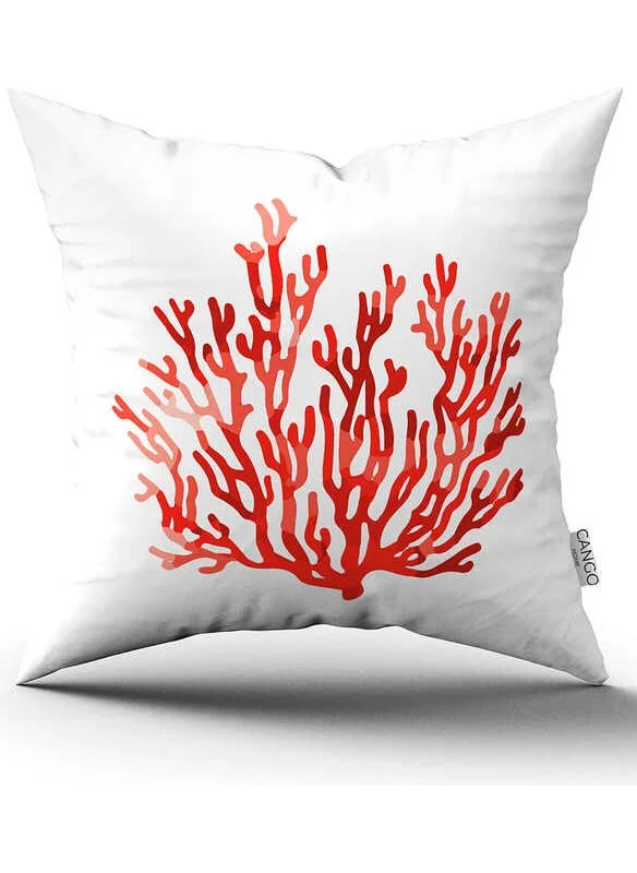 كانغو هوم Double Sided Red and White Marine Patterned Digital Printed Throw Pillow Cover CGH1239