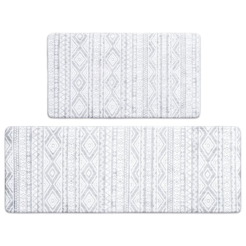 FRESHMINT Anti Fatigue Kitchen Mats for Floor 2 Piece Set, Waterproof & Non-Skid Boho Kitchen Rugs, Cushioned Kitchen Mat for Standing Washable Comfort Desk Kitchen Runners, 17x30+17x47 - Image 1