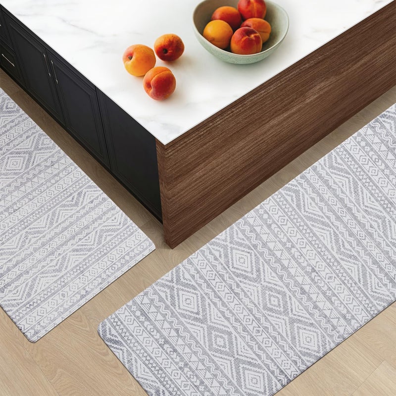FRESHMINT Anti Fatigue Kitchen Mats for Floor 2 Piece Set, Waterproof & Non-Skid Boho Kitchen Rugs, Cushioned Kitchen Mat for Standing Washable Comfort Desk Kitchen Runners, 17x30+17x47 - Image 2