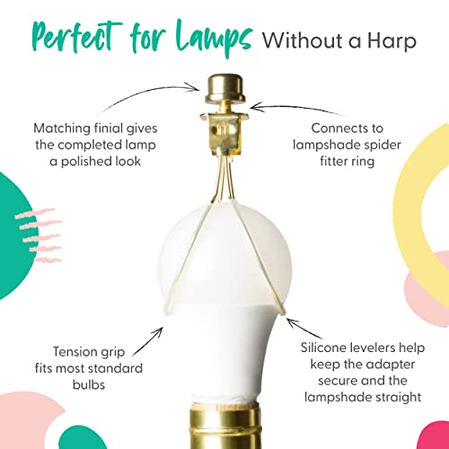 I Like That Lamp Clip On Lampshade Adapter (1 Pack), Classic Brass Gold Finish, Includes 1 Light Bulb Clip Shade Adapter, 1 Matching Finial and 2 Silicone Levellers, Fits All Standard Size Bulbs - Image 4
