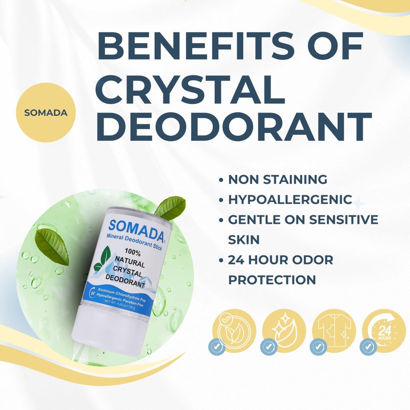 SOMADA Crystal Deodorant Stick for Women and Men, 4.25 oz/120g - 100% Natural Alum Salt Stone Rock - Unscented Mineral Rock - Image 5