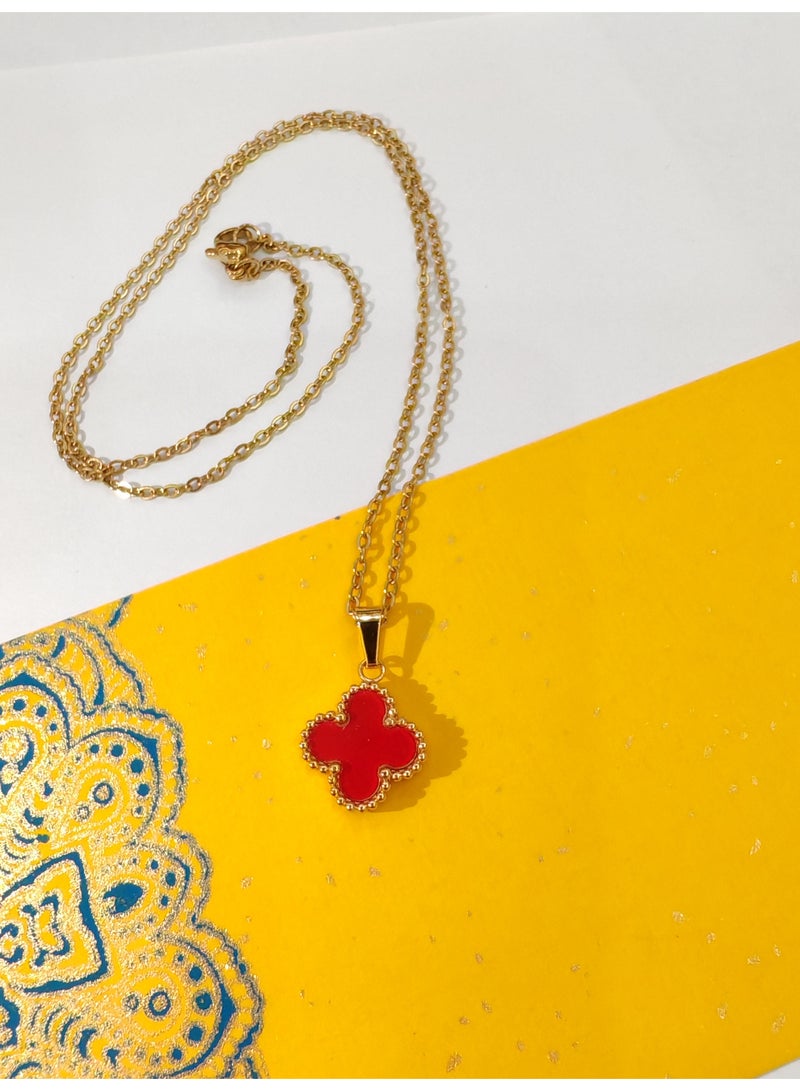 RED Clover Jewelry 3-piece Gift Box Necklace Bracelet Earnail 3-piece Set - Image 5