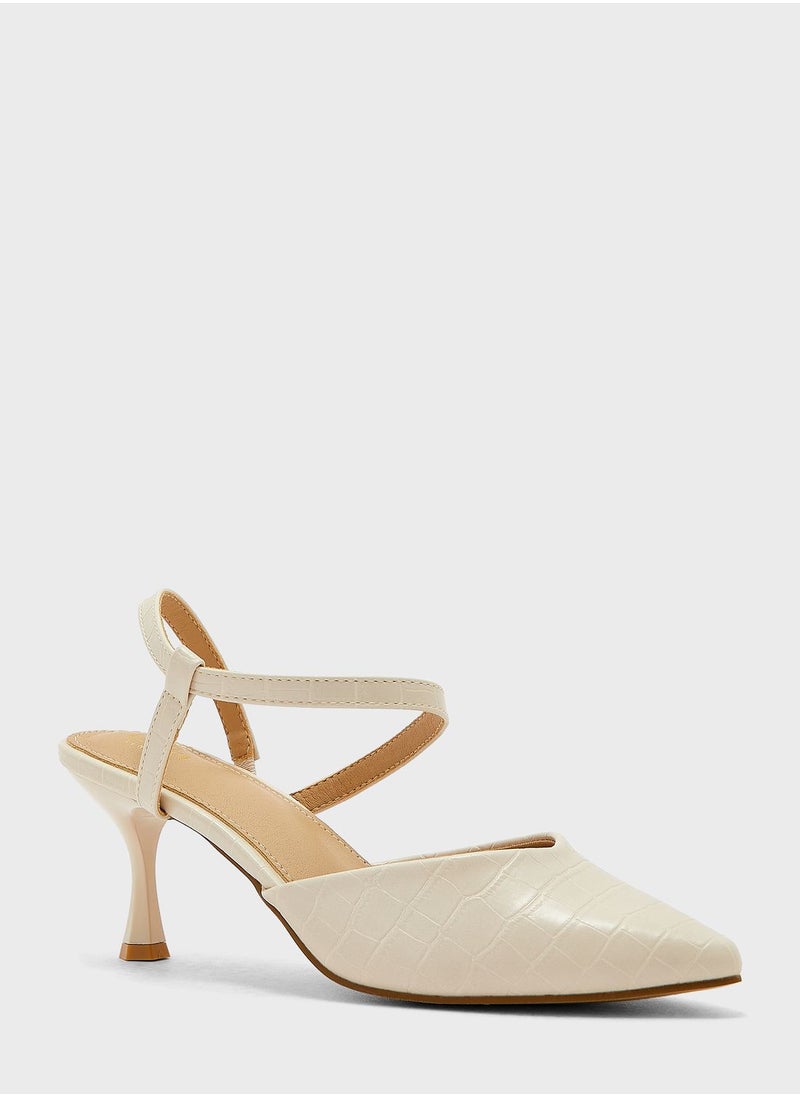 Asymetric Strap Pointed Pump
