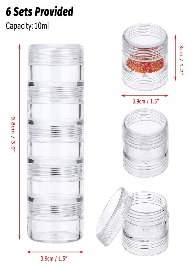Hipiwe 6 Sets 5 Layers Plastic Round Storage Containers Small Art Craft Accessory Organizer Box 10ML Containers Jars for Jewelry Small Bead Nail Designs Storage - Image 4