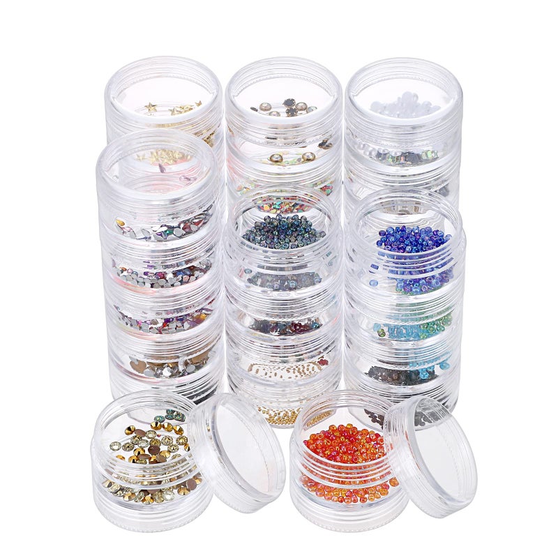 Hipiwe 6 Sets 5 Layers Plastic Round Storage Containers Small Art Craft Accessory Organizer Box 10ML Containers Jars for Jewelry Small Bead Nail Designs Storage - Image 1