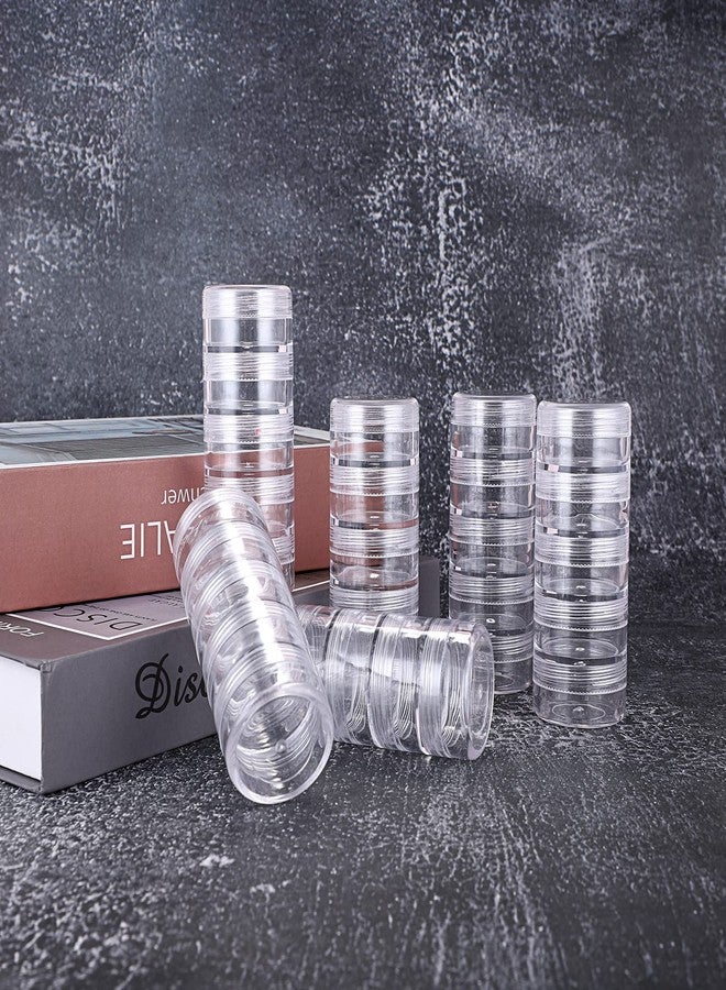 Hipiwe 6 Sets 5 Layers Plastic Round Storage Containers Small Art Craft Accessory Organizer Box 10ML Containers Jars for Jewelry Small Bead Nail Designs Storage - Image 2