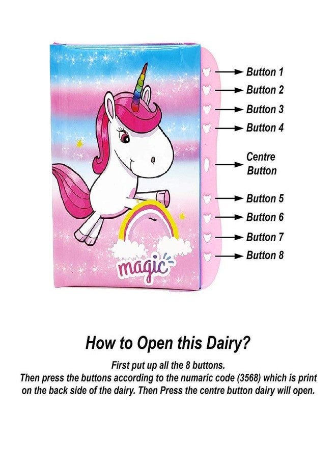 KARIC Unicorn Secret Password Lock Diary with 1Pc Unicorn Gel Pen for Kids (Pack of 2 Items) - Blue - Image 3