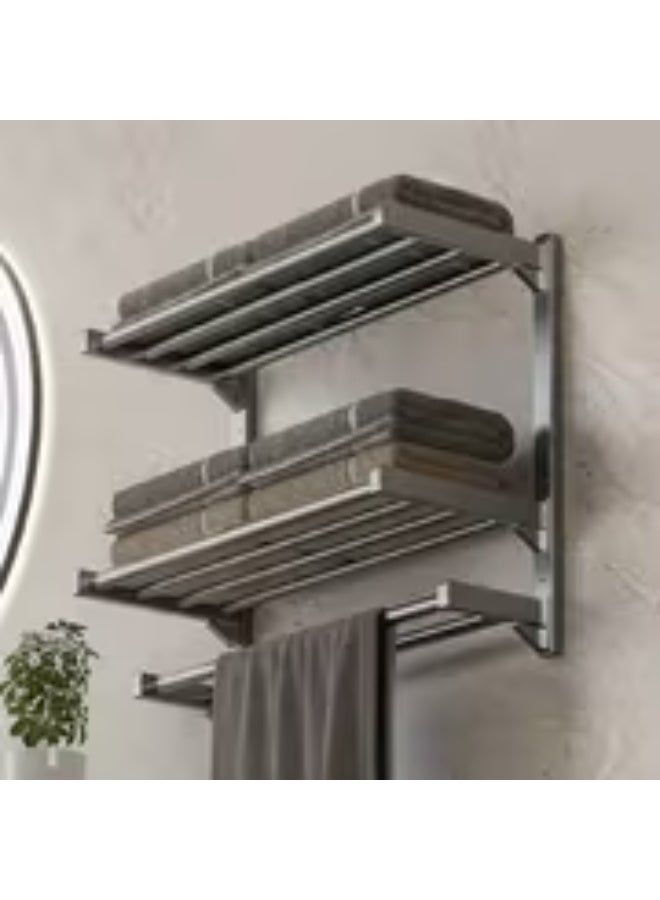 erorex 3-Tier Heavy-Duty Carbon Steel Wall-Mounted Towel Rack - No Drill Installation, Tool-Free Bathroom Storage Shelf with 27.22KG Capacity, Space-Saving Modern Organizer with Nano-Coating & Black Finish for Small Bathrooms, Apartments, Renters - Ideal Gift for Home Organization, Towel Racks - Image 5
