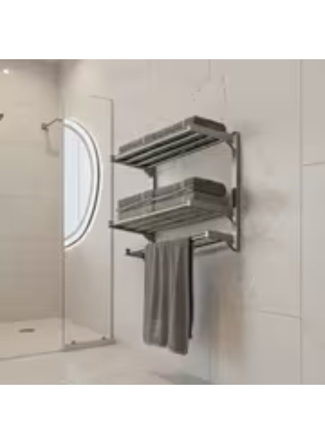 erorex 3-Tier Heavy-Duty Carbon Steel Wall-Mounted Towel Rack - No Drill Installation, Tool-Free Bathroom Storage Shelf with 27.22KG Capacity, Space-Saving Modern Organizer with Nano-Coating & Black Finish for Small Bathrooms, Apartments, Renters - Ideal Gift for Home Organization, Towel Racks - Image 2