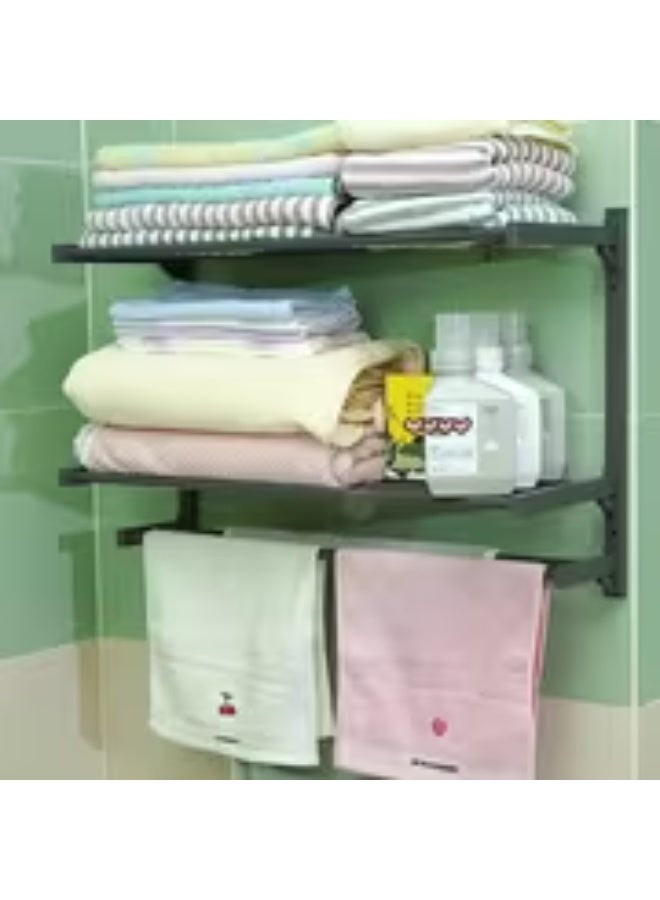 erorex 3-Tier Heavy-Duty Carbon Steel Wall-Mounted Towel Rack - No Drill Installation, Tool-Free Bathroom Storage Shelf with 27.22KG Capacity, Space-Saving Modern Organizer with Nano-Coating & Black Finish for Small Bathrooms, Apartments, Renters - Ideal Gift for Home Organization, Towel Racks - Image 4