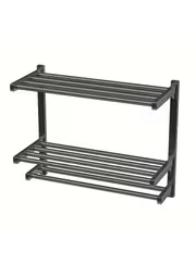 erorex 3-Tier Heavy-Duty Carbon Steel Wall-Mounted Towel Rack - No Drill Installation, Tool-Free Bathroom Storage Shelf with 27.22KG Capacity, Space-Saving Modern Organizer with Nano-Coating & Black Finish for Small Bathrooms, Apartments, Renters - Ideal Gift for Home Organization, Towel Racks - Image 1