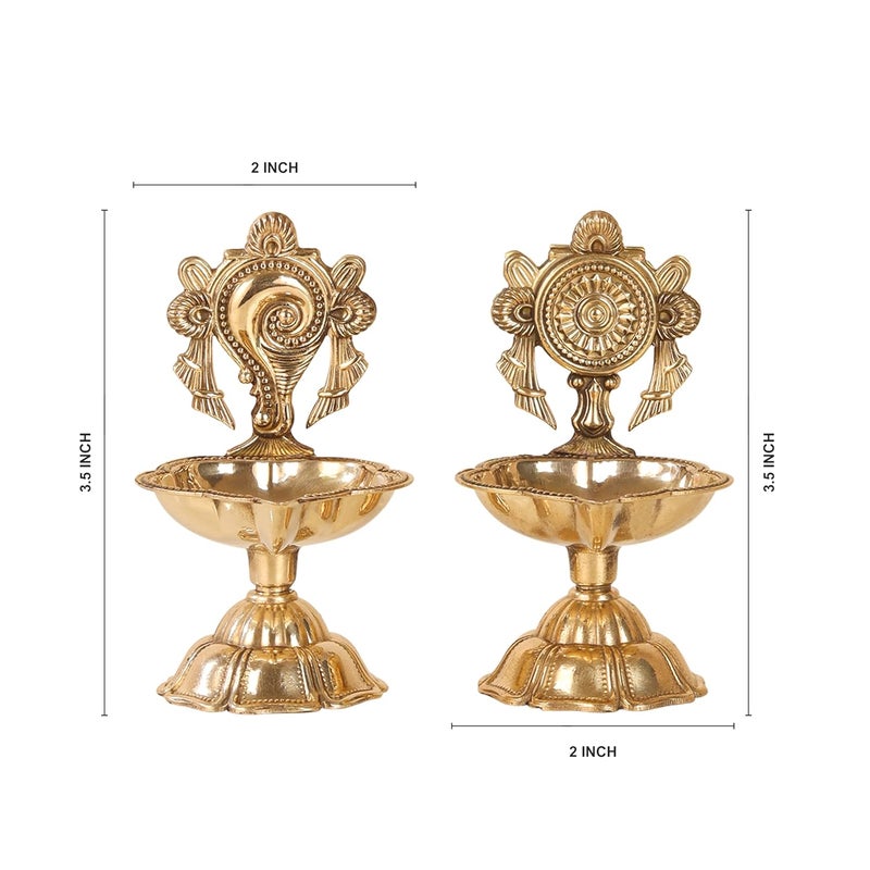 AKSHATA Pure Brass Shanku Chakra kuber Diya Diwali Decoration Item for Home Decor Brass shanku Chakra kuber Diya for puja Room Office Decor Living Room Diwali Festival Gift Item Set of 2 - Image 2
