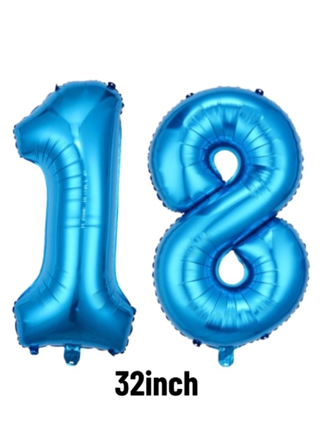 18th Birthday Decoration Set – Blue Foil Star, Black & Blue Latex Balloons with Round Happy Birthday Foil Balloons - Image 2