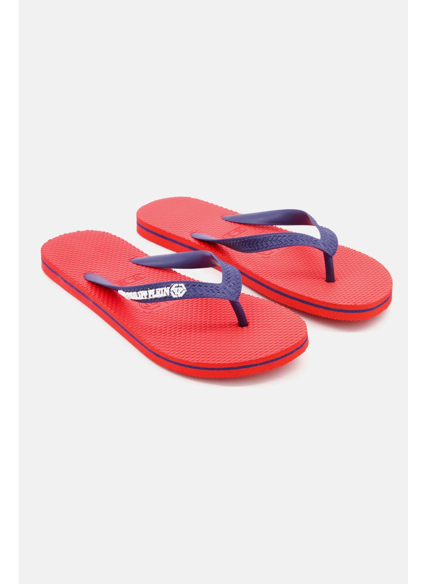 PHILIPP PLEIN Men Slip On Brand Logo Slippers, Red  - Image 1