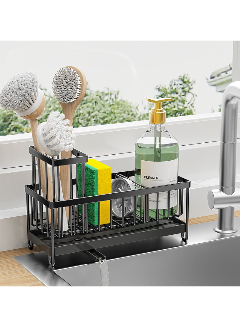 ELFSA Sponge Holder for Kitchen Sink, Sink Caddy with High Brush Holder, Kitchen Sink Organizer Countertop Rustproof 304 Stainless Steel , Soap Dispenser Kitchen Organizers and Storage Essentials - Image 1