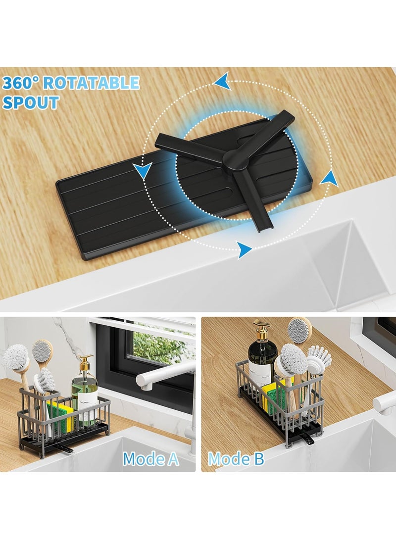 ELFSA Sponge Holder for Kitchen Sink, Sink Caddy with High Brush Holder, Kitchen Sink Organizer Countertop Rustproof 304 Stainless Steel , Soap Dispenser Kitchen Organizers and Storage Essentials - Image 2
