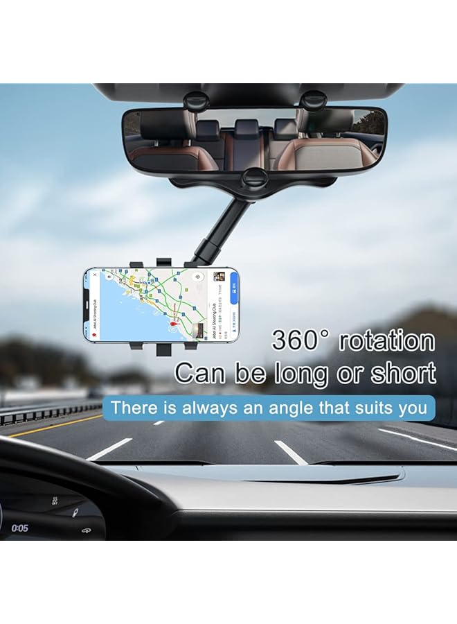 شواي حامل هاتف للسيارة بمرآة الرؤية الخلفية بزاوية 360 درجة، حامل هاتف عالمي للسيارة، طول قابل للتعديل، مناسب لمعظم الهواتف المحمولة مقاس 4 و6.1 بوصة، أسود - Image 2