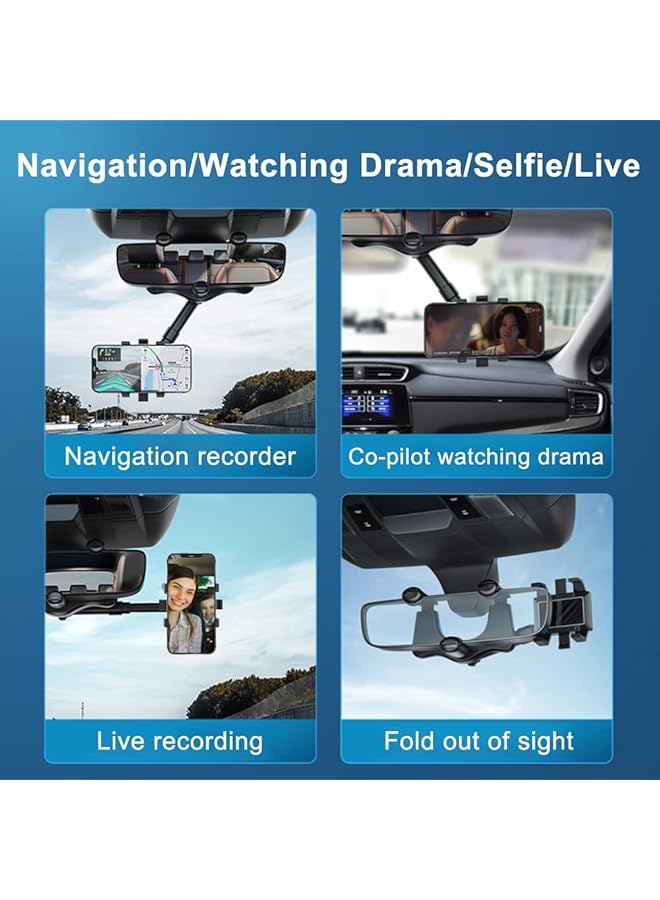 شواي حامل هاتف للسيارة بمرآة الرؤية الخلفية بزاوية 360 درجة، حامل هاتف عالمي للسيارة، طول قابل للتعديل، مناسب لمعظم الهواتف المحمولة مقاس 4 و6.1 بوصة، أسود - Image 5