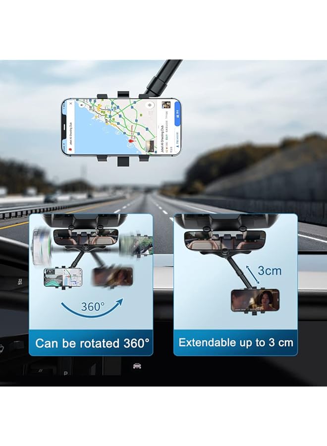 شواي حامل هاتف للسيارة بمرآة الرؤية الخلفية بزاوية 360 درجة، حامل هاتف عالمي للسيارة، طول قابل للتعديل، مناسب لمعظم الهواتف المحمولة مقاس 4 و6.1 بوصة، أسود - Image 4