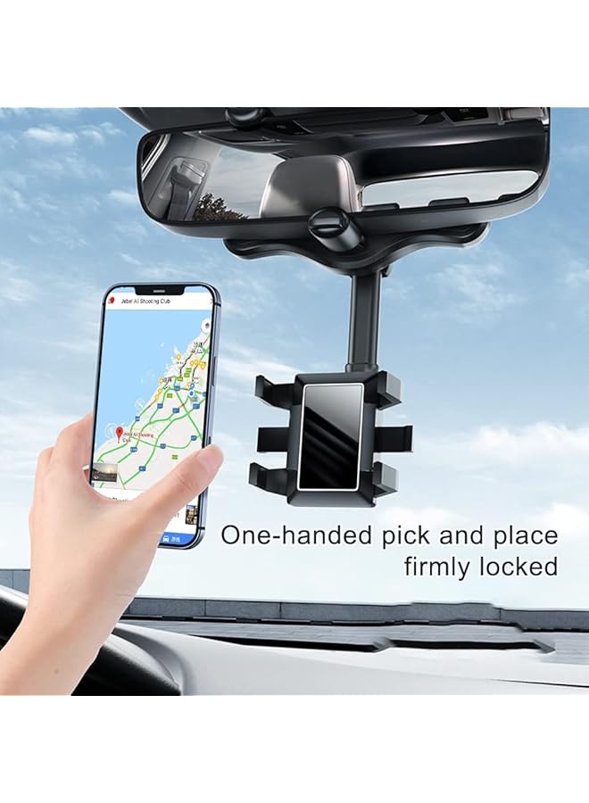 شواي حامل هاتف للسيارة بمرآة الرؤية الخلفية بزاوية 360 درجة، حامل هاتف عالمي للسيارة، طول قابل للتعديل، مناسب لمعظم الهواتف المحمولة مقاس 4 و6.1 بوصة، أسود - Image 3