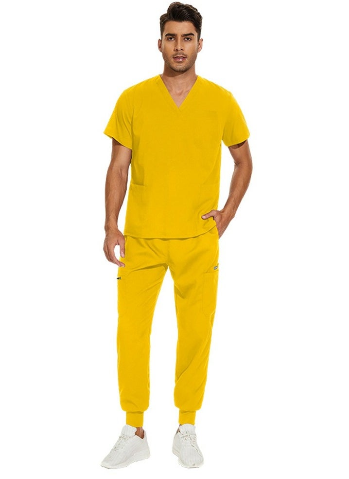 Loquat Medical Uniform Scrubs 2 Piece Set V-Neck Top and Jogger Pants Suit Bright Yellow  - Image 2