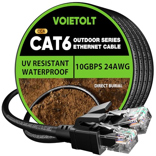 VOIETOLT Cat 6 Outdoor Ethernet Cable 200 ft, 24AWG 10Gbps Cat6 Cable Cord Waterproof Direct Burial LLDPE UV Jacket, Internet Network Cable with 60 Ties Support Cat6 Cat5e Cat5, CCA, UTP for PC - Image 1