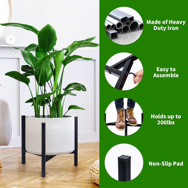 Airpark Plant Stand Indoor Adjustable, Metal Modern Plant Stands, Heavy Duty Stable Plant Pot Flower Holder Indoor Outdoor Corner, Fit 8 9 10 11 12 inch Pots, Black (Pot & Plant Not Included) - Image 4