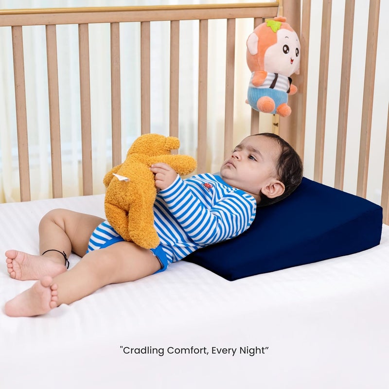 Cherilo Cherilo Half Size Elevated Wedge Pillow for Baby Crib Mattress Helps to Elevate Baby for Acid Reflux Colic GERD Heat Burn Vomiting 19 x 135 x 35 With Removable Velvet Cover Navy Blue - Image 2