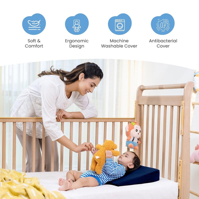 Cherilo Cherilo Half Size Elevated Wedge Pillow for Baby Crib Mattress Helps to Elevate Baby for Acid Reflux Colic GERD Heat Burn Vomiting 19 x 135 x 35 With Removable Velvet Cover Navy Blue - Image 5
