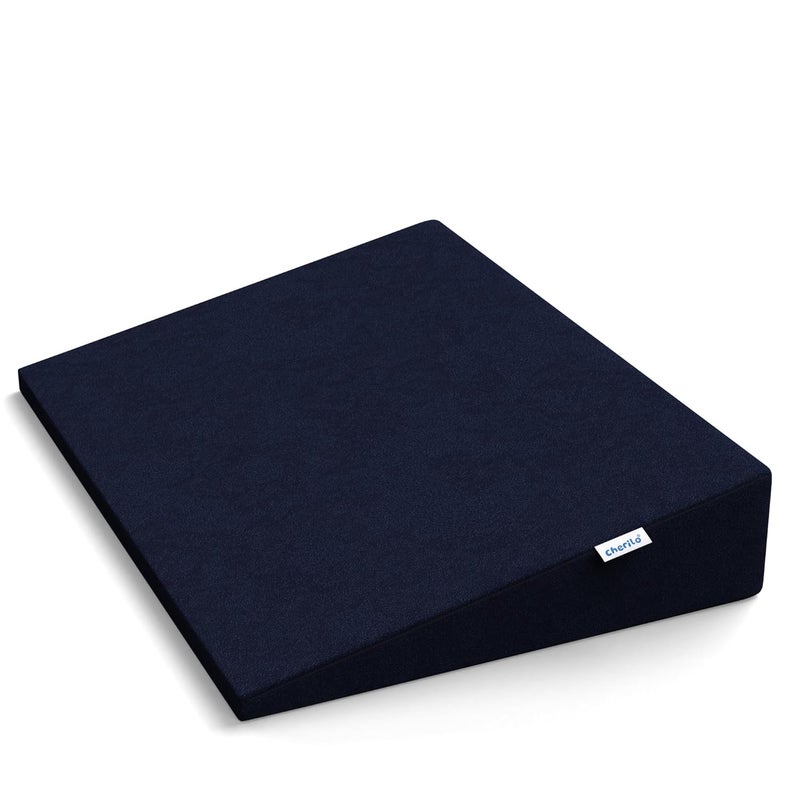 Cherilo Cherilo Half Size Elevated Wedge Pillow for Baby Crib Mattress Helps to Elevate Baby for Acid Reflux Colic GERD Heat Burn Vomiting 19 x 135 x 35 With Removable Velvet Cover Navy Blue - Image 1