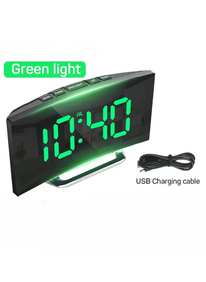AROAQ Curved Screen Clock, Digital LED Alarm Clock With Temperature Display, Portable Table Clock With Snooze And Night Mode, Durable Electronic Clock With 2 Light Brightness Levels, (1pc, Green)  - Image 1
