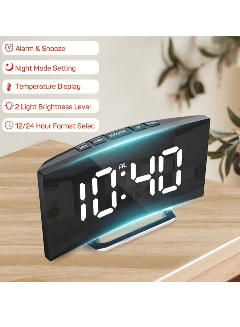 AROAQ Curved Screen Clock, Digital LED Alarm Clock With Temperature Display, Portable Table Clock With Snooze And Night Mode, Durable Electronic Clock With 2 Light Brightness Levels, (1pc, Green)  - Image 3