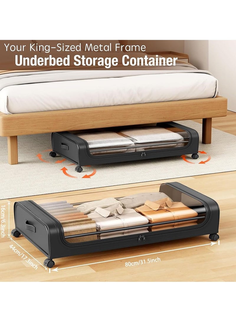 Bukela Under Bed Storage with Wheels, 2-Pack Under Bed Storage Containers with Clear Lids, Under Bed Shoe Storage Organizer, Rolling Under Bed Metal Drawer for Clothes,Toys (Black, 2Pack) - Image 2