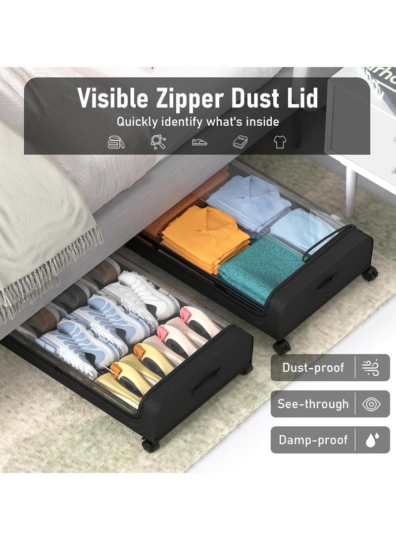 Bukela Under Bed Storage with Wheels, 2-Pack Under Bed Storage Containers with Clear Lids, Under Bed Shoe Storage Organizer, Rolling Under Bed Metal Drawer for Clothes,Toys (Black, 2Pack) - Image 3