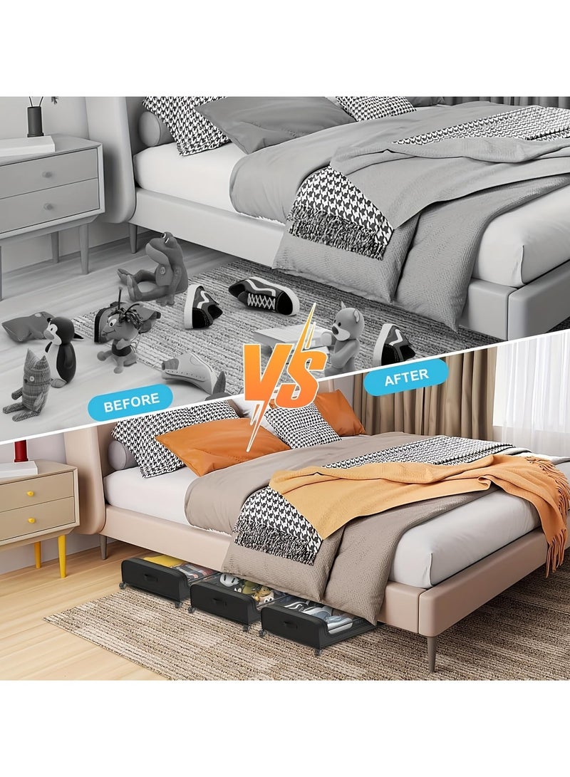 Bukela Under Bed Storage with Wheels, 2-Pack Under Bed Storage Containers with Clear Lids, Under Bed Shoe Storage Organizer, Rolling Under Bed Metal Drawer for Clothes,Toys (Black, 2Pack) - Image 4