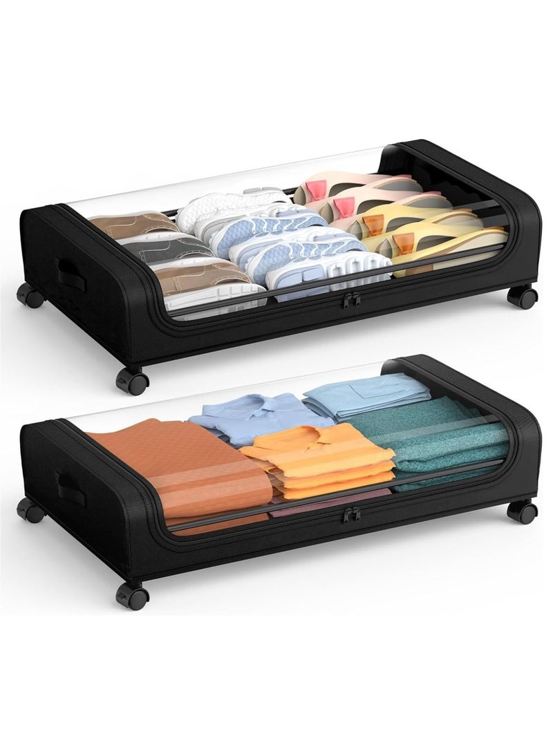 Bukela Under Bed Storage with Wheels, 2-Pack Under Bed Storage Containers with Clear Lids, Under Bed Shoe Storage Organizer, Rolling Under Bed Metal Drawer for Clothes,Toys (Black, 2Pack) - Image 1