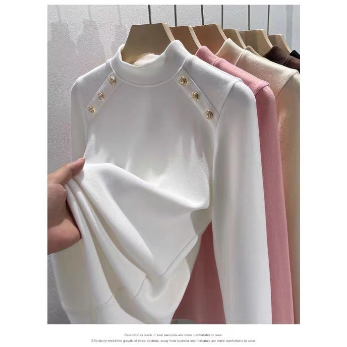 260G Derong Round Neck With Pure Color Long-Sleeved T-Shirt Warm Waist Winter Bottoming Shirt K-Style - Image 1