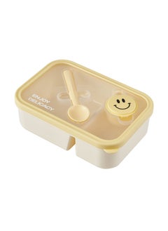 Smiley Face Compartment Lunch Box Office Worker Lunch Box With Fork Spoon Microwave Oven Heating Student Lunch Box Crisper-Specifications:Single Layer-yellow