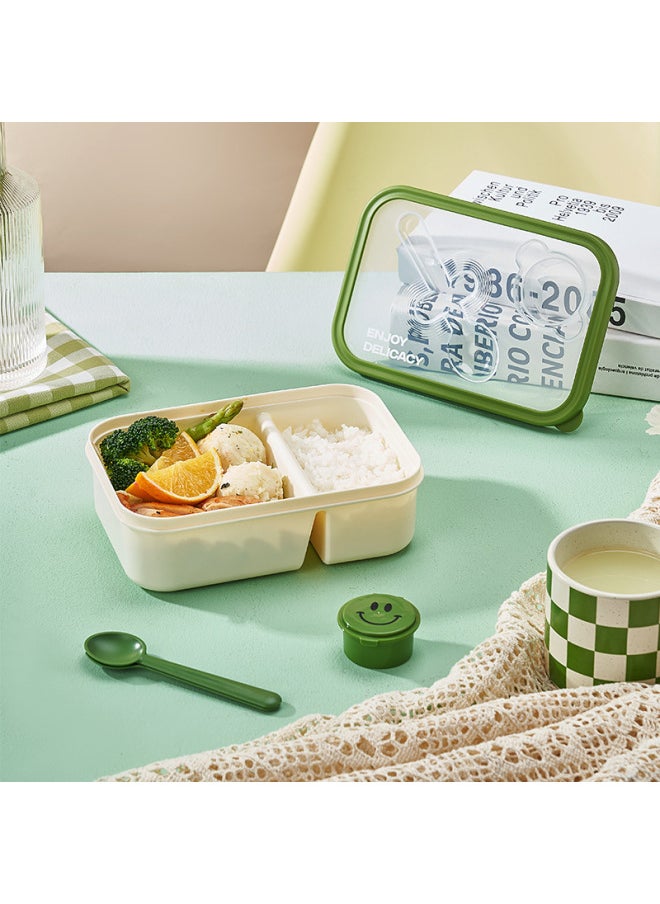 Generic - Smiley Face Compartment Lunch Box Office Worker Lunch Box With Fork Spoon Microwave Oven Heating Student Lunch Box Crisper-Specifications:Single Layer-yellow - Image 1