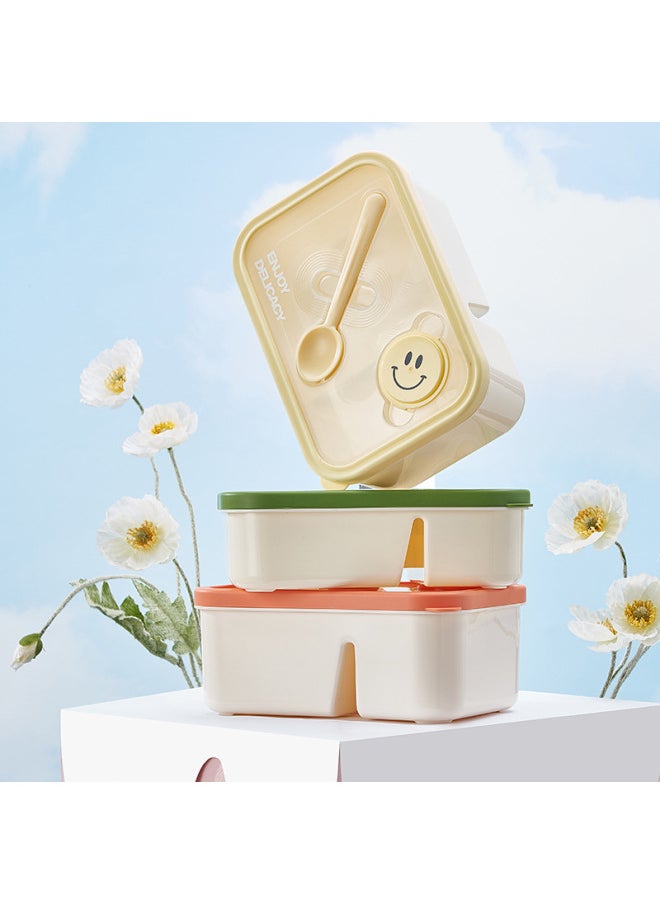 Generic - Smiley Face Compartment Lunch Box Office Worker Lunch Box With Fork Spoon Microwave Oven Heating Student Lunch Box Crisper-Specifications:Single Layer-yellow - Image 1