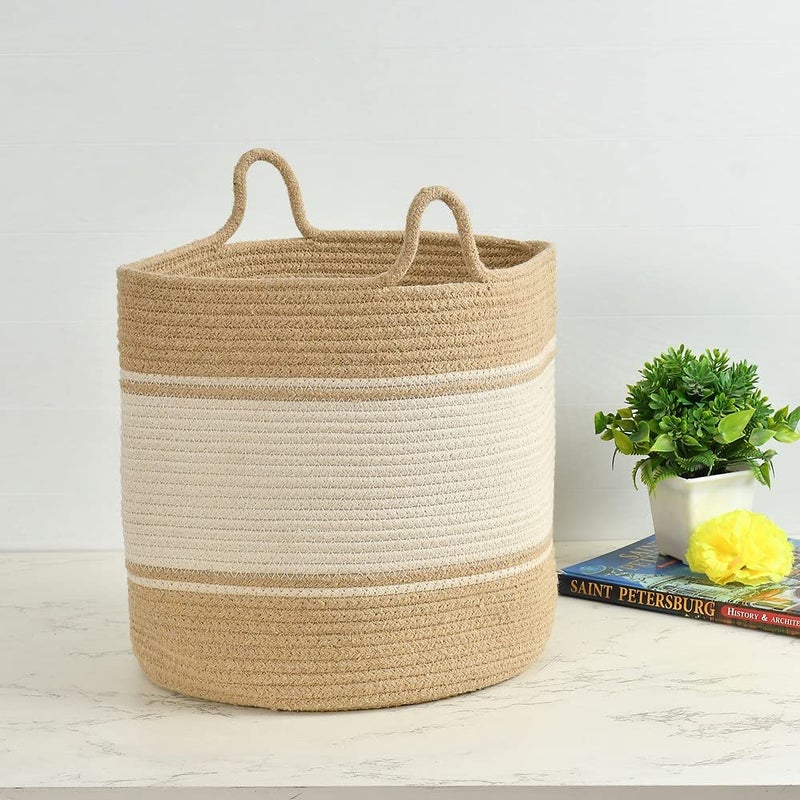 pepme pepme Top Bottom Broader Block Thin Stripe Planter Basket Beige White 12x12 Pack of 1  - Image 1