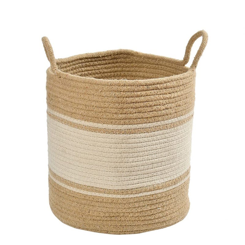 pepme pepme Top Bottom Broader Block Thin Stripe Planter Basket Beige White 12x12 Pack of 1  - Image 2