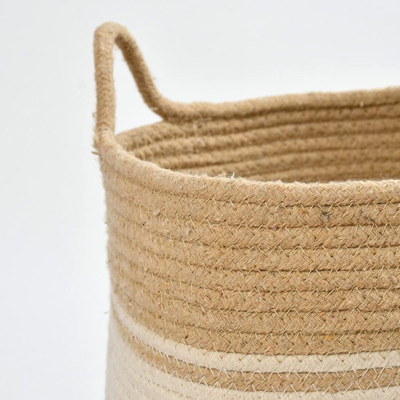 pepme pepme Top Bottom Broader Block Thin Stripe Planter Basket Beige White 12x12 Pack of 1  - Image 3