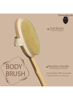 UrbanMooch Long Handle Wooden Bath Brush For Men | Natural Bristles | Detachable | Dry Brushing Removes Dead Skin, Treats Cellulite & Stimulates Blood Flow | Back Scrubber For Shower  - Image 2