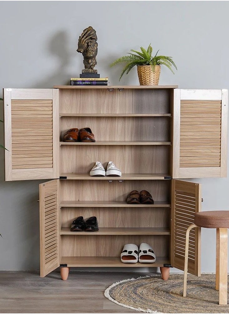 DANUBE HOME Niva 18-Pair Shoe Cabinet Modern Design Furniture Wooden Shoe Organizer For Entryway Hallway Living Room Made In Malaysia Shoe Storage Rack L76.8xW33.6xH123.5 cm - Brown  - Image 2