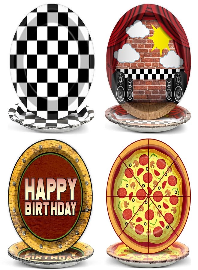 MinFyberd 24Pcs Night Party Decorations Horror Game Paper Plates 7 Inch Red Brick Black and White Checkered Pizza Plates Video Game Disposable Tableware for Spooky Creepy Bear Themed Birthday Party Supplies - Image 1